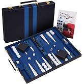 Get The Games Out Backgammon Set | Large | Blue &amp; White | 2 Players | Foldable leatherette case | 15 pieces | Strategy &amp; tip guide | Family game nights &amp; travel
