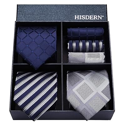 HISDERN Lot 3 PCS Classic Men's Silk Tie Set Necktie &amp; Pocket Square - Multiple Sets