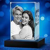 3D Crystal Photo Personalized, Premium K9 Crystal Engraved Picture with LED Base for Couples & Family, Anniversary Memorial Keepsake, Custom Glass Home Decor
