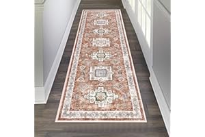 Pauwer Runner Rug 2x6 Non-Slip Washable Low-Pile Accent Rug, Vintage Distressed Throw Carpet, Hallway Kitchen Mat Non-Shedding, Living Room Entryway Foyer Bedroom Area Rug(Red, 2'x6' Ft)