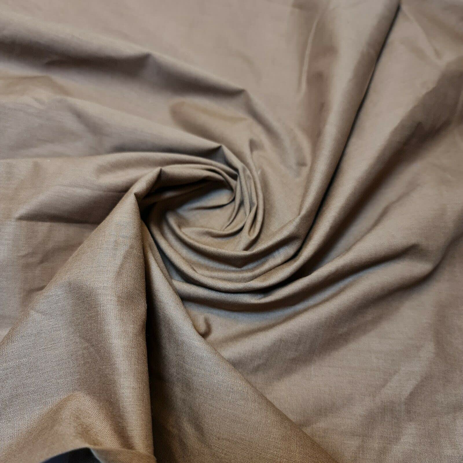 100% Cotton Fabric 112cm Wide Plain Cambric Poplin (Taupe, 5 Meter)