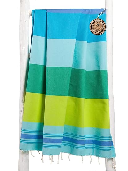 Zusenzomer Fouta Drap De Hammam Xxl Casablanca 190x200 Cm Grande Serviette De Plage 100 Coton Fair Trade Modèle Unique De Vert Bleu Turquoise