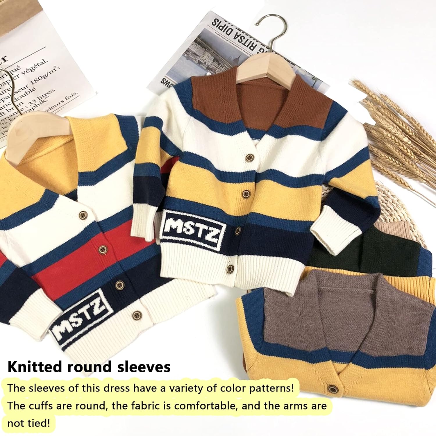 MSTOZE Infant Baby Boy Baby Girl Small Knitted Cardigan Button V-Neck Sweater, Rainbow Striped Cardigan Warm Sweater: Clothing