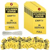 Woanger Cylinder Status Empty in Service Full Tags, Yellow, 200 Pack | Perforated Tear-off with Hanging String, 5 x 2.4 Inch 3 Part Cylinder Tag Wires, Durable Cardstock for Warehouse Use