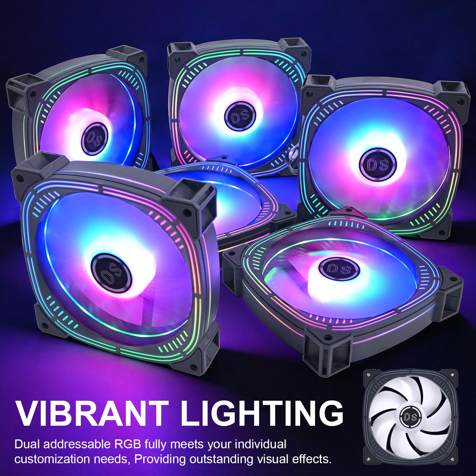 Rainbow LED RGB Fans with Controller for PC Case, CPU Cooler, Radiators System (6pcs RGB Fans, G Series)