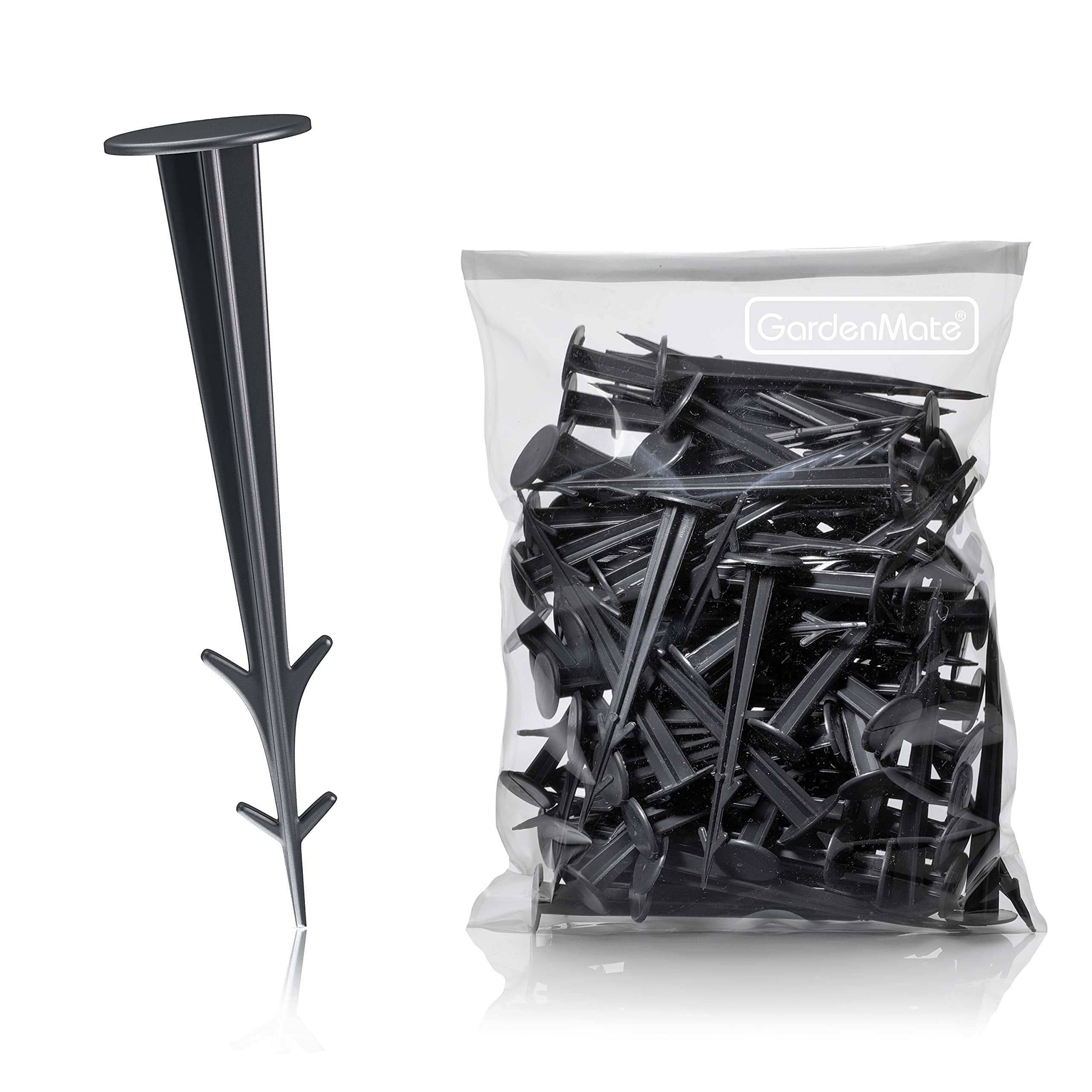GardenMate pack of 50 black plastic garden securing pegs, L 12 cm, UV Stabilised and rot proof
