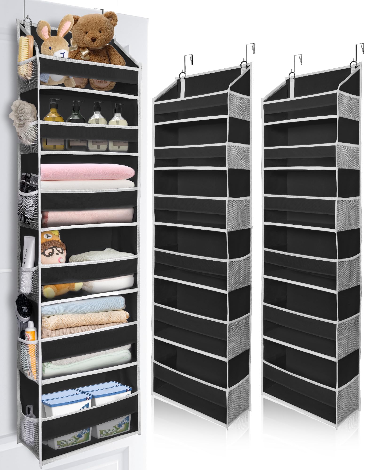 ULG 2Pack-Over The Door Organizer with 6 Large Pockets 12 Side Pockets, 50lbs Weight Capacity Door Hanging Organizer Black Image
