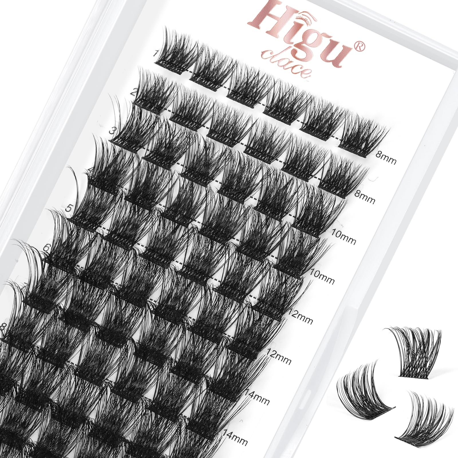 Higu clace Lash Clusters, 72pcs DIY Eyelash Extensions D Curl 8-16mm Lash Extensions Thin Stem Individual Lashes Cluster Lashes Wispy Reusable Bushy for Self-application (H-02 D Curl 8-16mm) — image 1