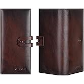 Men's Vintage Genuine Leather Long Wallet for Credit Cards RFID Blocking Mens Genuine leather Bifold Long Wallet with ID Window 11 Card Slots