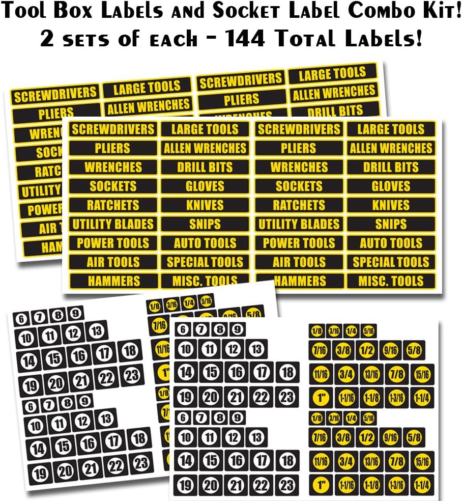 Tool Box Labels AND Socket Labels 144 total vinyl decals