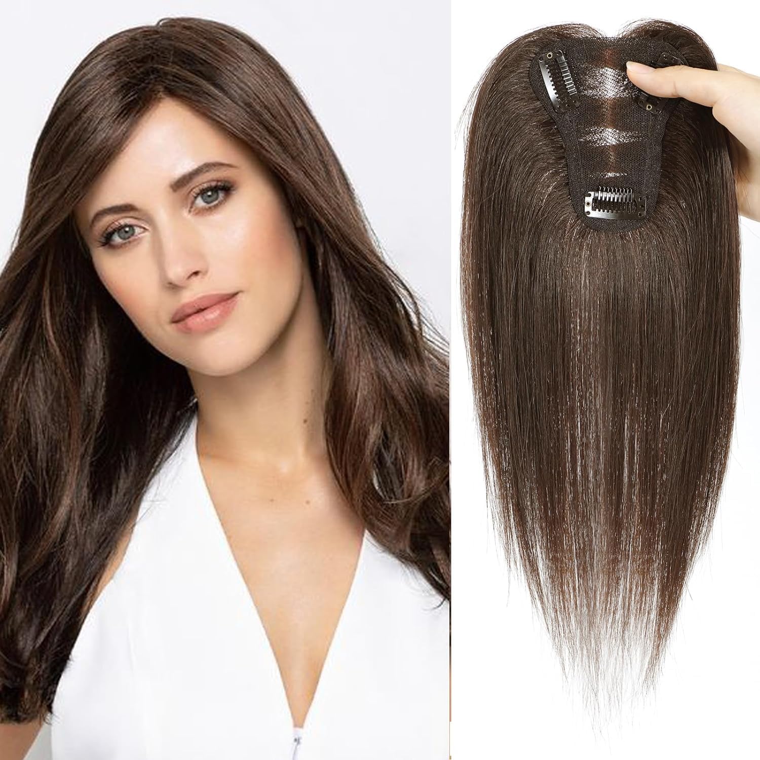 Hair Toppers 10 Inch Hair Topper for Thinning Hair Human Hair Top Hairpieces human hair Dark Ash Brown