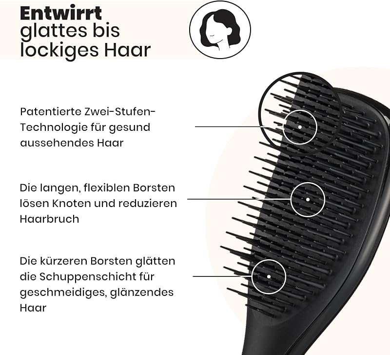 Ultimate Detangler Klein– Für Nasses & Trockenes Haar – Entwirrungsbürste für Alle Haartypen – Perfekte Haarbürste für Kinder & auf Reisen – Schwarz