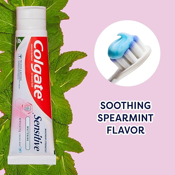 COLGATE WHITENING TOOTHPASTE FOR SENSITIVE TEETH, ENAMEL REPAIR AND CAVITY PROTECTION, FRESH MINT GEL, 6 OZ (PACK OF 3)