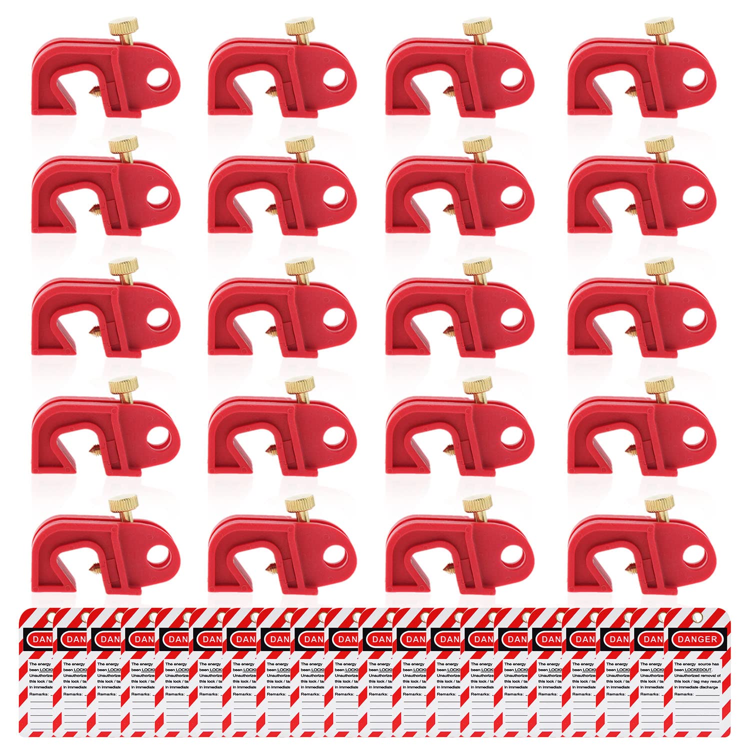 Photo 1 of Circuit Breaker Lockout Device Lockout Tagout Tag Kit Breakers Lockout Universal Electrical 20 PCS Loto Circuit Breaker and 20 PCS Loto Tags for Lock Out Tag Out Set Loto Station