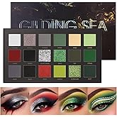 UCANBE 18 Color Eyeshadow Palette, Matte Shimmer Metallic Glitter Eye Shadow Palette, Pigmented Smoky Green Red Black Silver Makeup Palette for Christmas Halloween Makeup