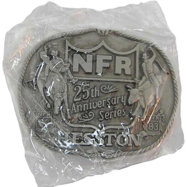 National Finals Rodeo (NFR) 1984 Hesston Vintage belt buckle in shrink wrap NWT Amazon.com: Hesston 1984 National Finals Rodeo Adult Belt  main image 3