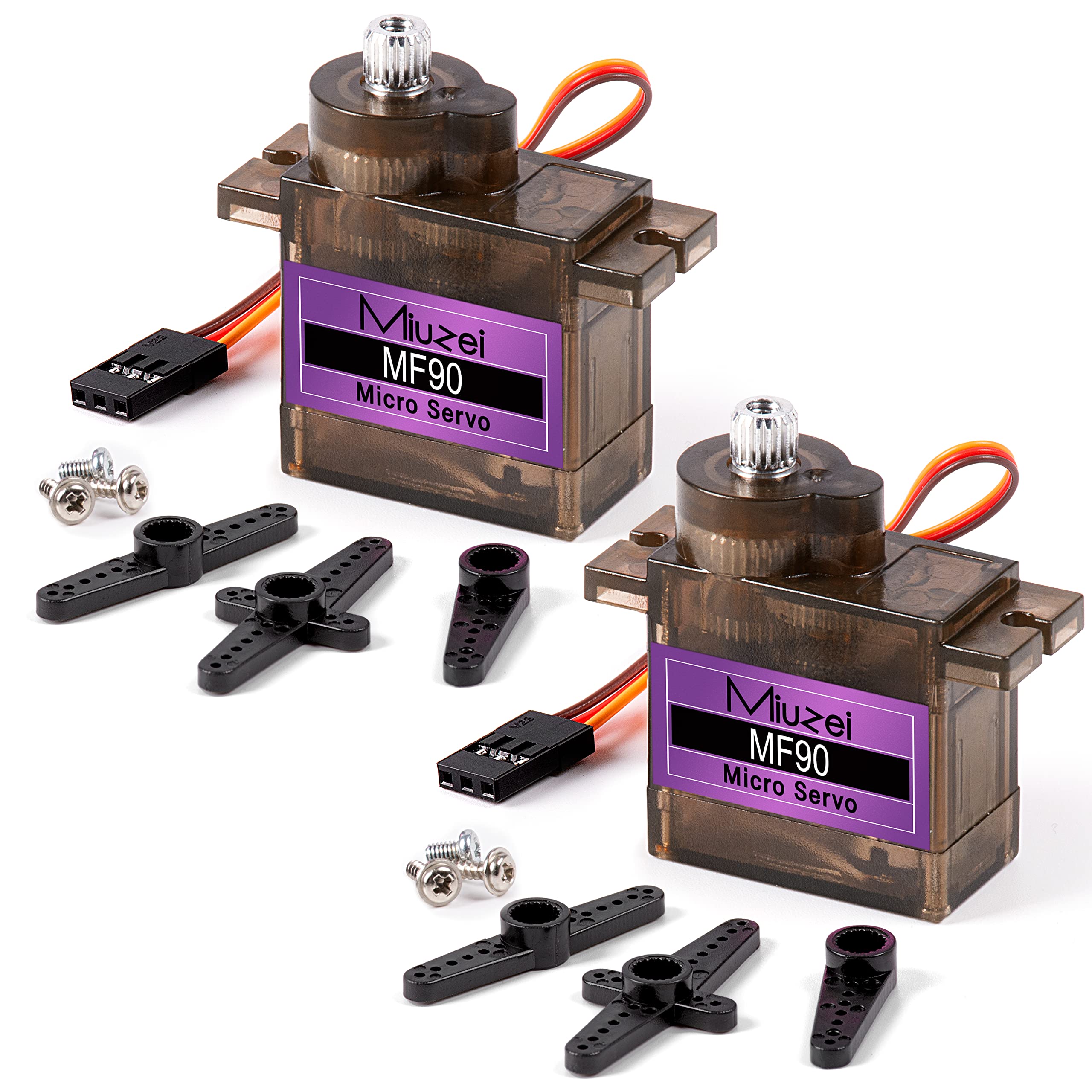 Miuzei Mini Servo Motor Model Making Steering with Metal Transmission Servo Motor for RC Helicopter, Airboat, Car 1/10 1/8, Robot, Rigid Wings, Helicopter Compatible with Arduino Programming(2 Pieces)