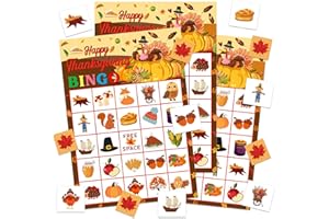 BIZIBAFF Thanksgiving Bingo Games for Kids Adults - 24 Players Turkey Bingo Cards - Happy Thanksgiving Party Games for Family Fall Autumn Activities Classroom Thanksgiving Gifts