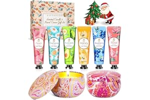 KIYTARBOO Gifts for Women, Unique Scented Candles & Hand Cream Lotion Set, Christmas Gifts Set for Corworkers, Friend Bithday Holiday Spa Gift Baskets, Stocking Stuffers for Mom Adults Teacher Wife Nurse