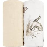 CARUILI Muslin Swaddle Blankets for Girls Boys 2 Pack, Duck &amp; Beige | Soft &amp; Breathable 100% Cotton Receiving Baby Blanket 40"x38"