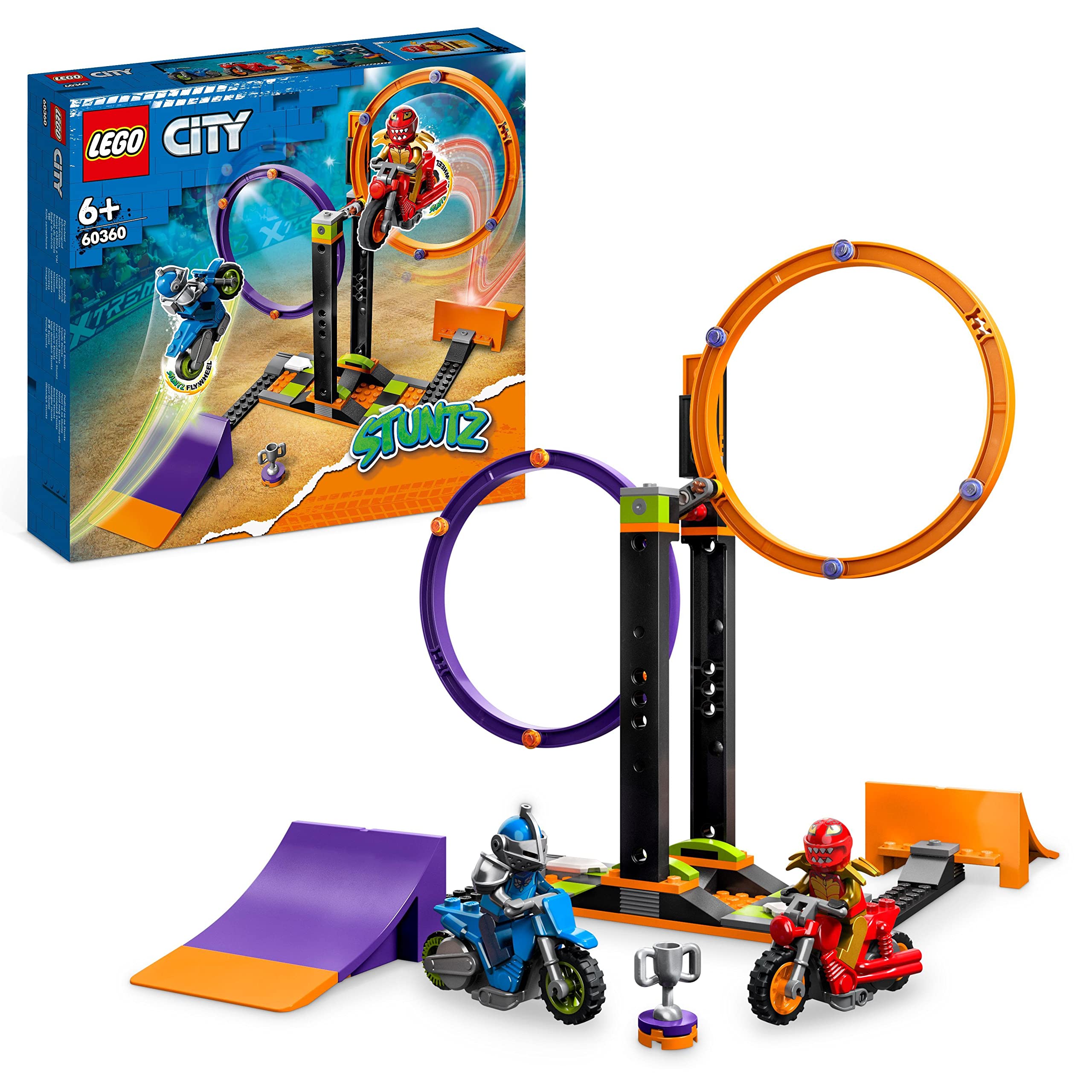 LEGO 60360 City Stuntz Spinning Stunt Challenge, 1 or 2 Player Contests with Flywheel-Powered Motorbike Toys for Kids, Boys & Girls 6 Plus years old, Fun Gift Idea