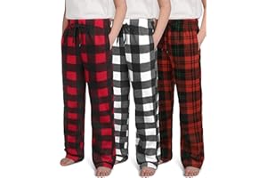 IHU 3 Pack Pajama Pants Soft Micro Fleece Pajama Bottoms Christmas Plaid Sleepwear PJ Lounge Pants with Drawstring Pockets