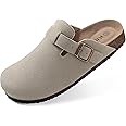 KIDMI Women's Suede Clogs Leather Mules Cork Footbed Sandals Potato Shoes with Arch Support