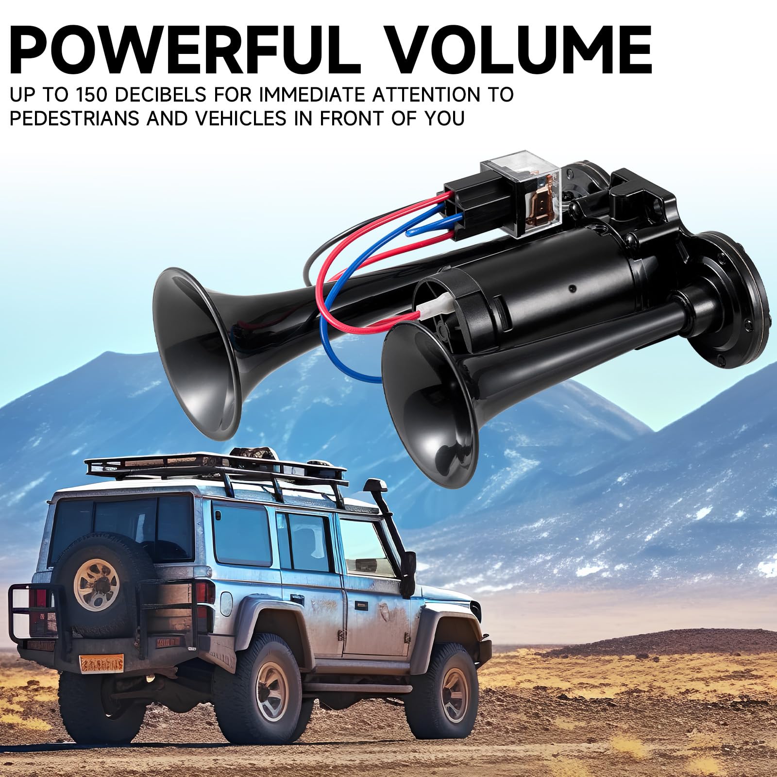 12V 150DB Air Horn for Truck for Train, Car Horns Loud with Compressor for Truck Boat Train Speaker Cars Van Ship (Black)