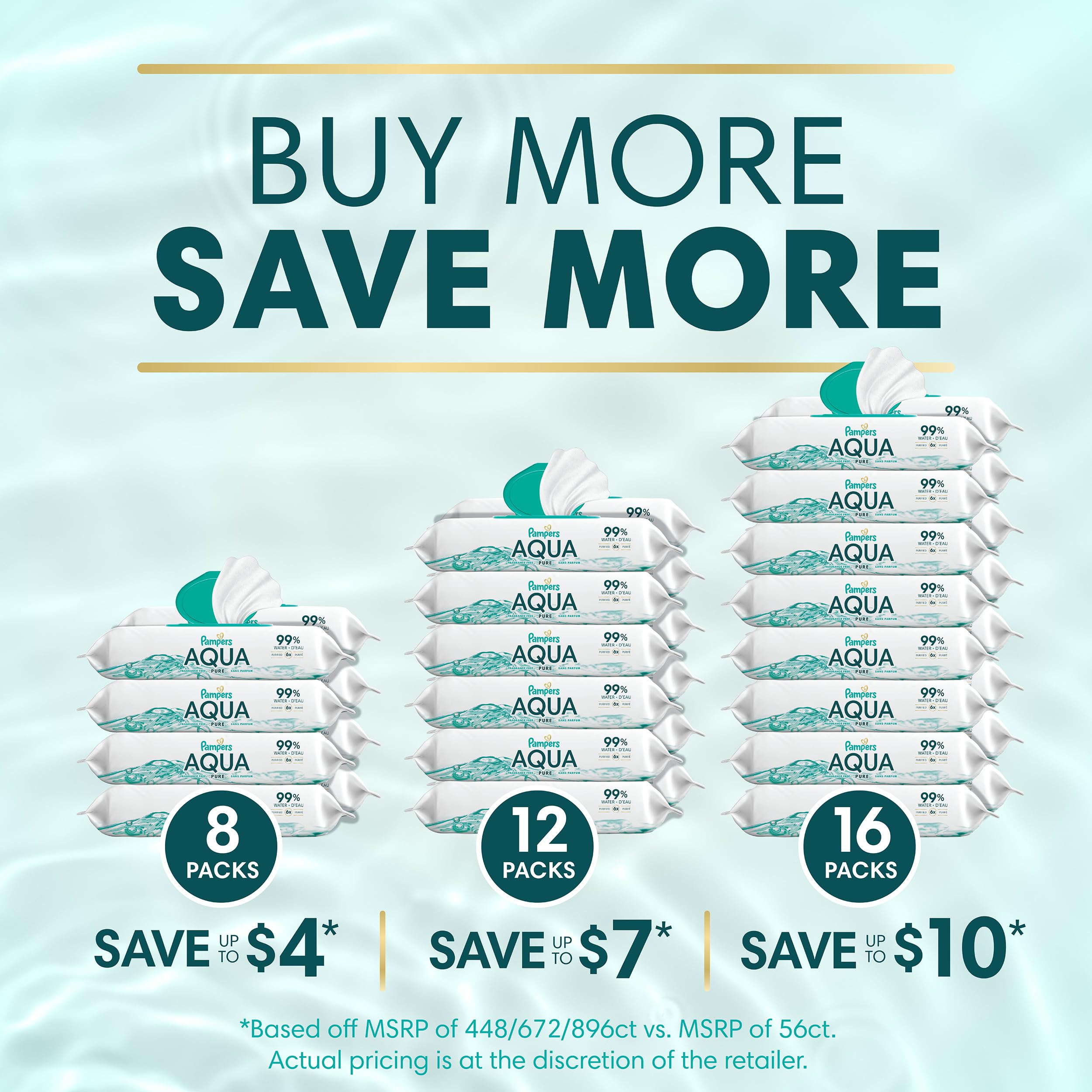 Pampers Baby Wipes Aqua Pure, 99% water-based wipes, Hypoallergenic and Unscented Baby Wipes, 672 Wipes Total (12 Flip-Top Packs)