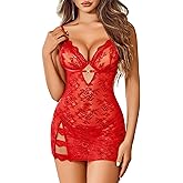 Avidlove Sexy Lingerie for Women Mesh Babydoll Dress with Underwire Push Up Bra Lace Chemise Sleepwear Exotic Boudoir Outfits