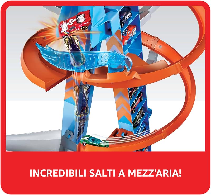 - Torre Scontri Estremi, Pista Alta 83cm con Booster Motorizzato e Macchinina, Giocattolo per Bambini 5+ Anni, GWT39, Imballaggio Sostenibile