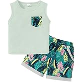 SOLOYEE Toddler Baby Boy Clothes Summer Outfits Sleeveless Waffle-Knit Tank Tops T-Shirt+Casual Shorts 2Pcs Clothing Set 1-5T