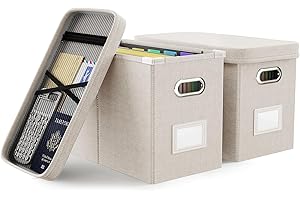Oterri File Boxes with Lids, File Organizer Box for Letter Size Files Storage, Portable Filing Box with Handle and Mesh Bags,