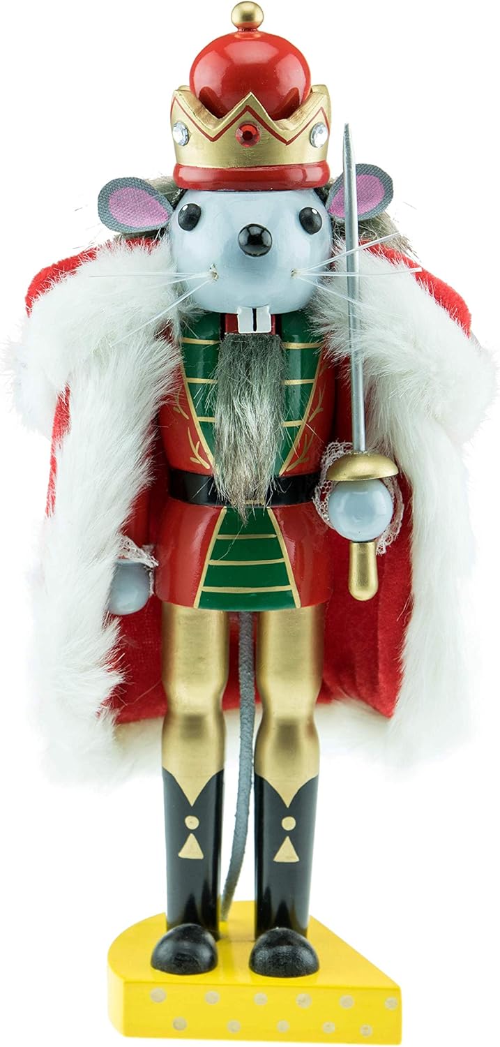 Nutcrackers - Clever Creations Mouse King 10 Inch Traditional Wooden Nutcracker, Festive Christmas Décor for Shelves and Tables