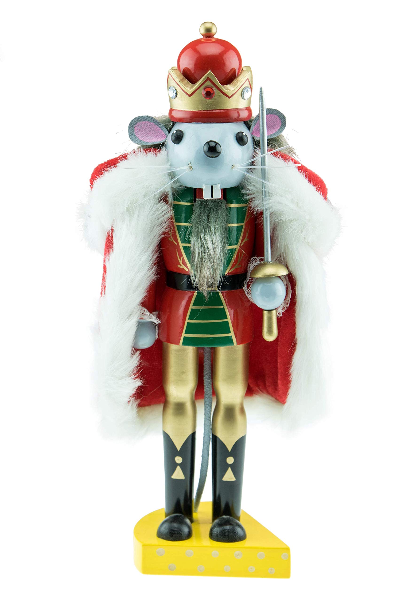 Clever Creations Traditional Mouse King Wooden Nutcracker | Cheese Platform | Festive Christmas Decor | Stands at 10" Tall | Perfect Size for Shelves Tables
