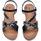 Ataiwee Women's Flat Slide Sandals - Comfortable Slip-On with Ankle Strap,Casual Open Toe Design,Hook-and-Loop Closure Summer Sandals.