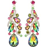 BriLove Women's Bohemian Boho Crystal Multi Teardrop Filigree Cluster Chandelier Dangle Earrings