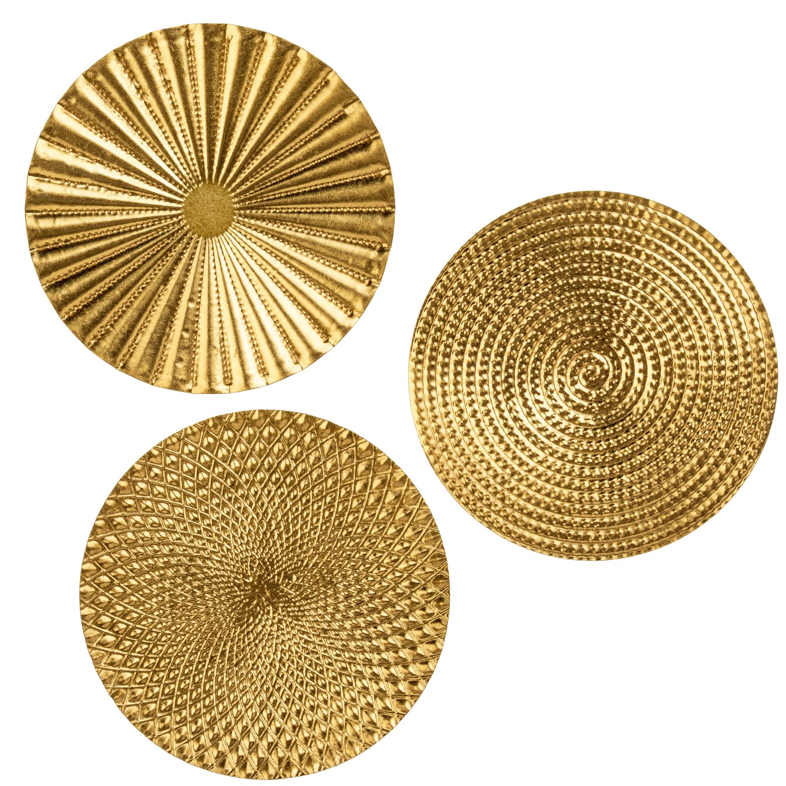 Hollyone 12" Gold Wall Décor Pack of 3 Metal Starbursts Radial Plate Wall Art Modern Accent Hanging Wall Decorations For Home Office Bedroom Or Living Room Wall Sculptures