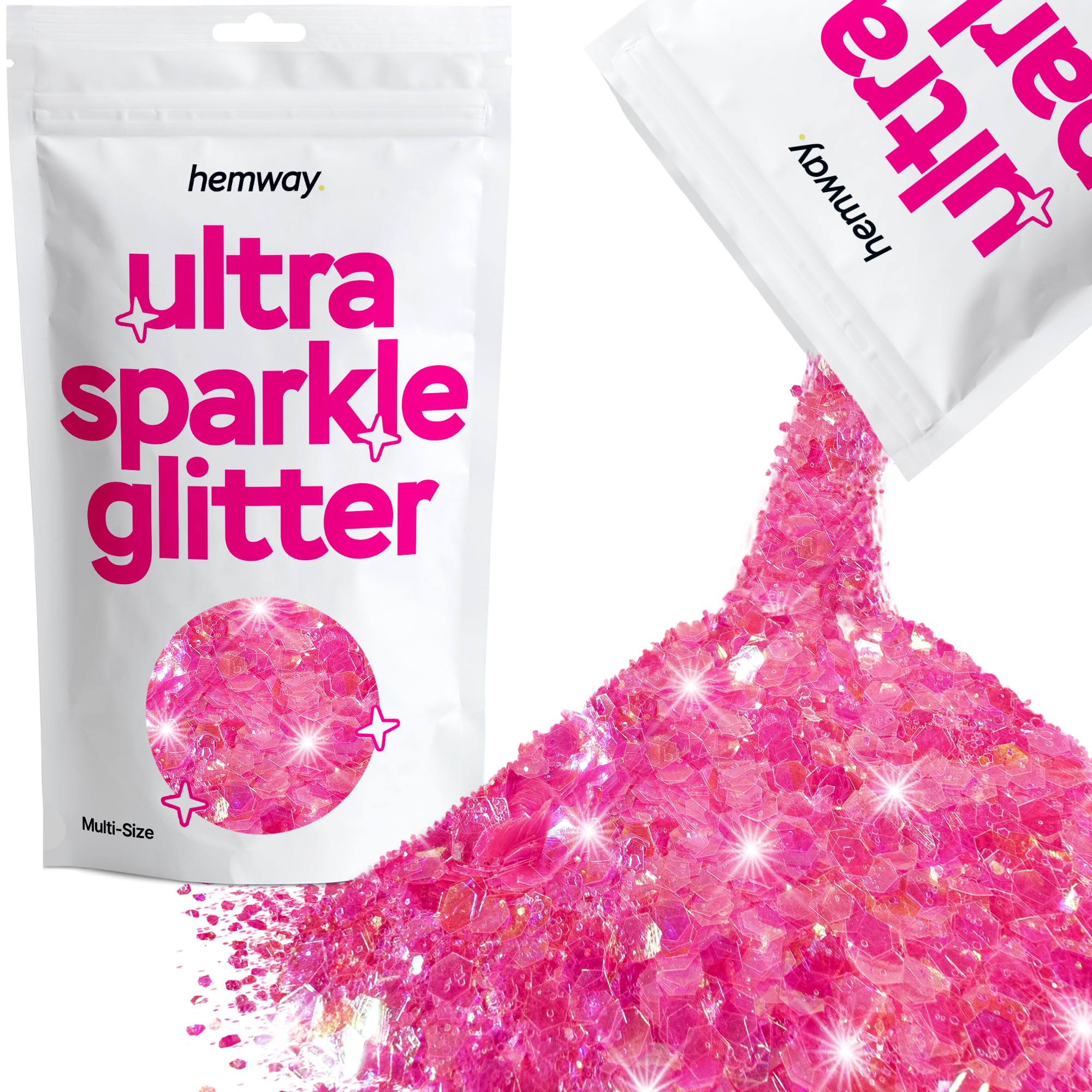 Hemway Ultra Sparkle Glitter Baby Pink Iridescent 100g Multi Size | Glitter for Arts & Craft, Makeup, Nail Art, Crafting, Card Making, Sparkle Decoration