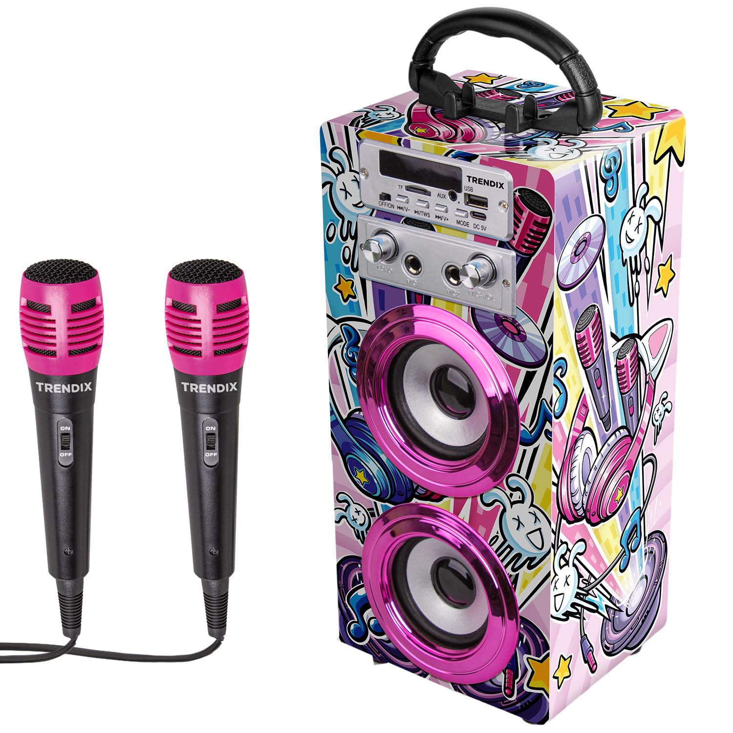Trendix - Karaoke Machine Kids Party Edition | Karaoke Machine 2 Microphones | Kids Karaoke Machines For Girls Pink | Girls Karaoke Machine | Kids Karaoke Machine Bluetooth, FM Radio, USB& Micro SD