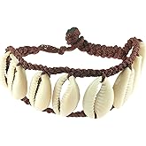 BlueRica Cowrie Shells Ladder on Braided Brown Cord Anklet