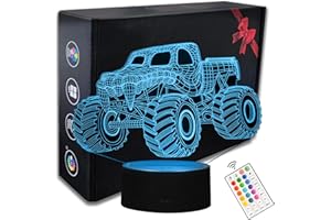 OBOIST Monster Truck 3D LED Night Lamp,16 Color Night Light for Boys-Monster Truck Night Light Optical Illusion Lamp with Remote Control, Perfect for Kids' Room Décor, Cool Gifts for Truck Lovers