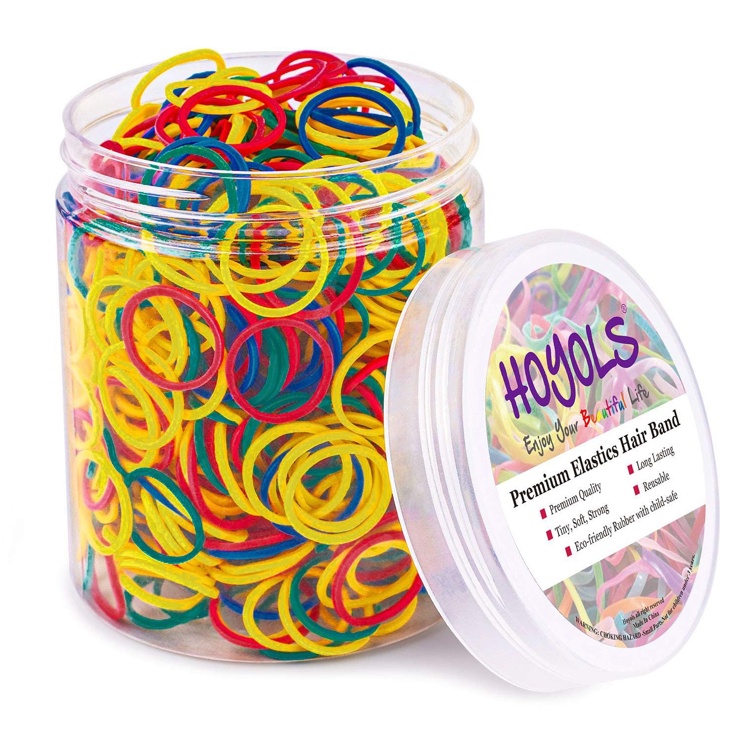 Small Rubber Bands for Hair Ties Elastics Mini Braids Ponytail Holders for Girl Thick Hair No Damage by HOYOLS (Small size (1/2"), Multi-colored)