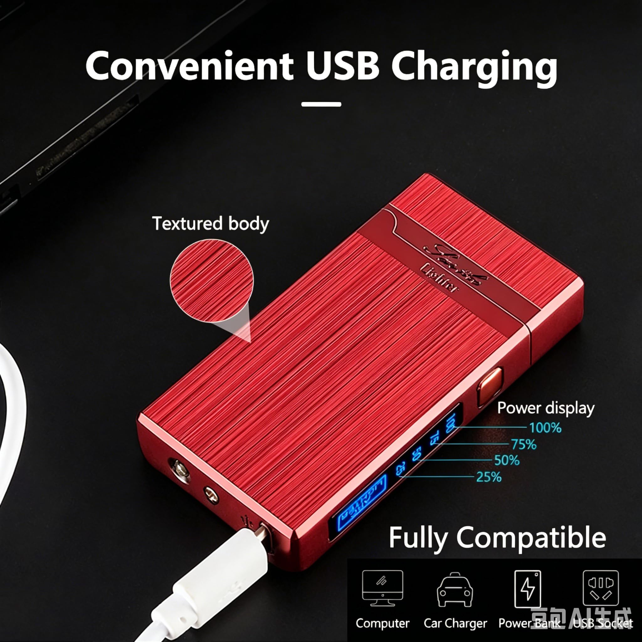 SKRFIRE Elektrisches Feuerzeug Plasma Lichtbogen Feuerzeuge Winddicht Flamme Feuerzeug Wiederaufladbare USB Feuerzeuge mit Batterieanzeige (Timeless Red) 4