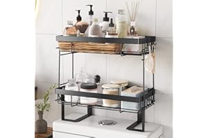 COVAODQ Over The Toilet Storage 2 Tier Bathroom Organizer Shelves Multifunctional Over Toilet Bathroom Organizer, No Drilling with Wall Mounting Space Saver