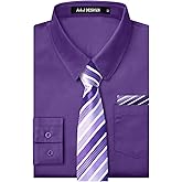 A&J DESIGN Boys Dress Shirt Kid Long Sleeve Formal Uniform School Oxford Button Up Shirt with Tie and Handkerchief