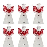 Christmas Angel Ornaments Set of 6 &ndash; White Glitter Angel Decorations with Red Hearts &amp; Wings, Mini Hanging Christmas Tree Ornaments, Holiday Craft Embellishments, Religious Decor, 1.75 Inch