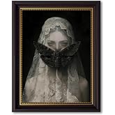 zaczdr Gothic Death Moth Veiled Woman Framed Wall Art 12x16 In | Dark Brown Framed Wall Art, Gothic Woman Wall Decor Picture, Dark Academia Victorian Witchy Print for Bedroom Living Room
