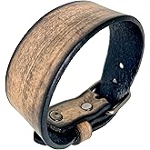 BIYONGDE Mens Black Leather Wristband Bangle Bracelet, Buckle Clasp, Size Adjustable, Cool Stylish Tribal Ethnic