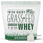 AGN Roots Grass Fed Whey Protein Powder Isolate - Unflavored - Unsweetened - Certified Entire Life On Pasture - A Greener World - ASPCA Registered Brand List - Informed-Sport - 3lbs